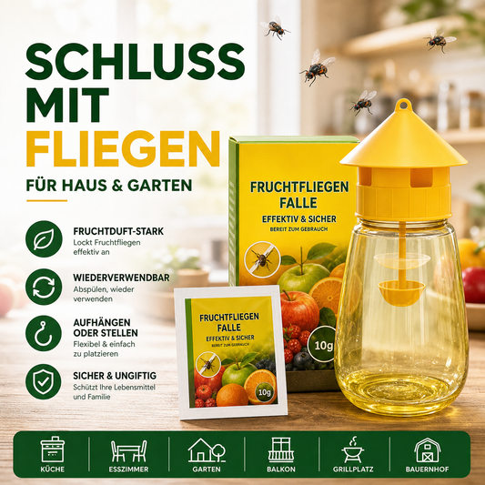 ❄️Sommerfrische 50% Rabatt!🌿Wiederverwendbare Fliegenfalle mit Lockstoff – Insektizidfreier Fruchtfliegenfänger für Küche, Terrasse & Garten