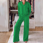 🎉50 % RABATT🥳Zweiteiliges Set aus Oberteil und Hose mit V-Ausschnitt in Volltonfarbe für Damen