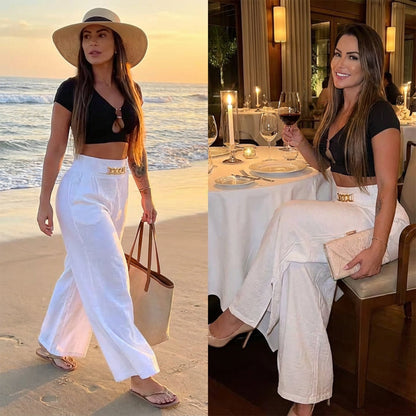 👖 60% RABATT! 💃 Damen-Hose – Hoher Bund, Weites Bein, Mit Gürtelakzent & Vielseitiger Look ✨