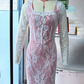 Maxikleid mit langen Ärmeln und Spitzenbesatz, figurbetont