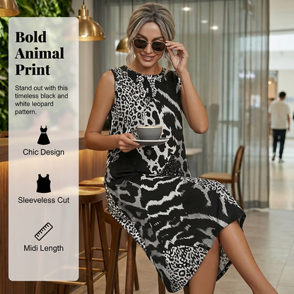 👗 50% RABATT! 🐆 Ärmelloses Midikleid für Damen mit Leopardenmuster – Figurbetont, Leichter Stoff & Perfekt Für Einen Wilden Look 💃