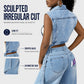 📢📢50% DE RÉDUCTION !! ⏰Robe Gilet en Jean Sans Manches Fente Haute Femme – Veste Longue Style Streetwear