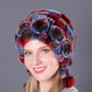 Lady Warm Flowers Gestreifte echte Rex-Kaninchenpelzmützen